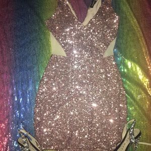 BEBE Mini Sequin mesh side party dress